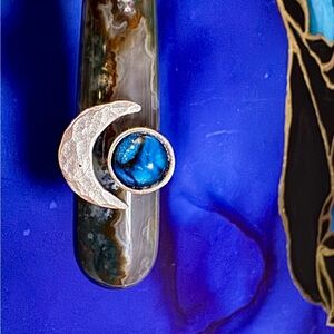 Turkish Silver Plated Blue Moon Nina Juniper Original Art Ring. Adjustable